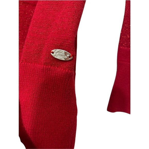 Guess Red V Neck Sweater‎ Size M Metallic accents - Picture 5 of 6